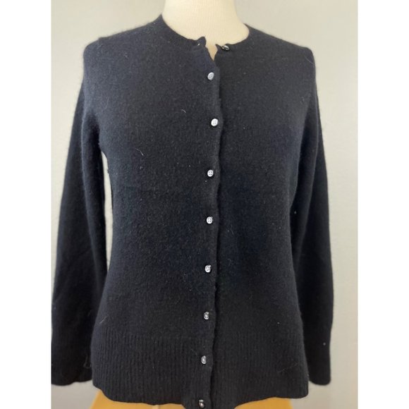 Women's Apt 9 100% Cashmere Cardigan Black Button Up L/S Crewneck Soft Solid S/M - Picture 1 of 6